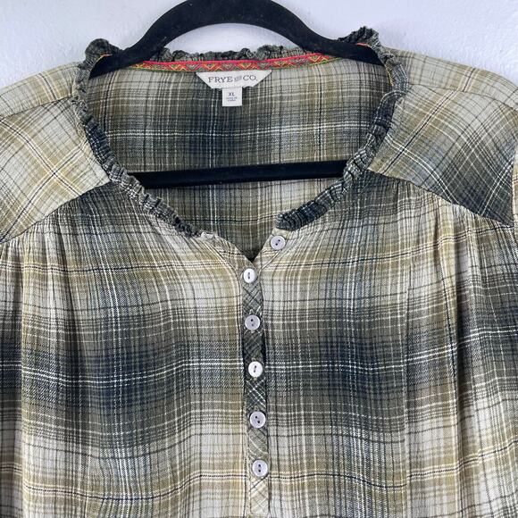 Frye & Co. Green Plaid Bohemian Western Blouse Women's XL Praire Core - Picture 2 of 10